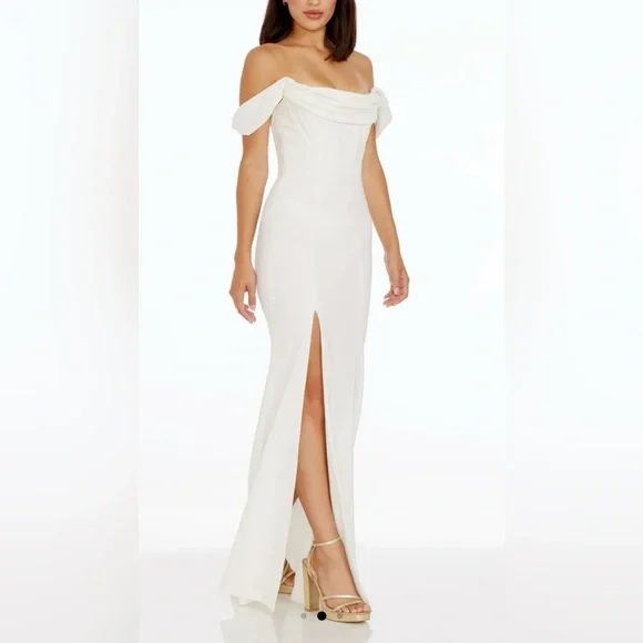 NEW Dress the Population Melania Off the Shoulder Corset White Gown Sz XL - Picture 2 of 8